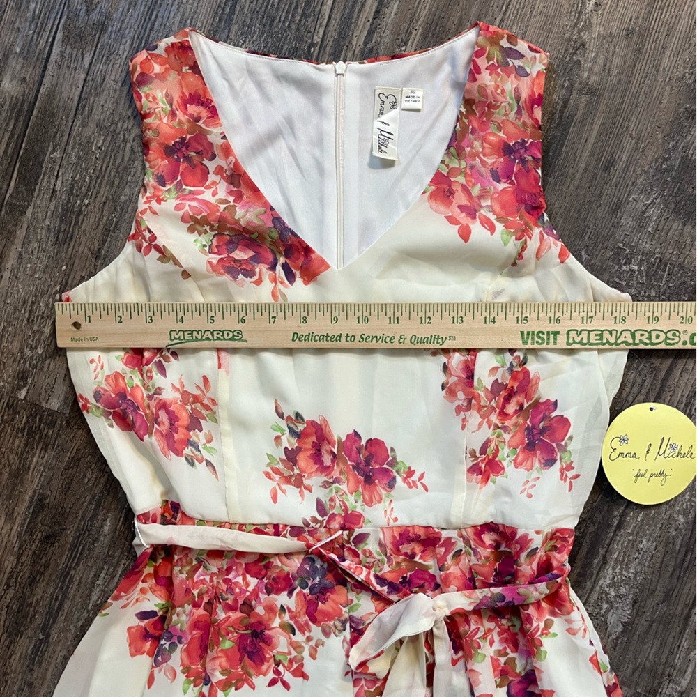 Emma & Michele Dress Pink and Purple Floral Design Tie Waist NWT Womens Size 10 - Picture 5 of 8